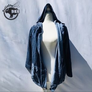 Democracy faded blue hoodie with rope pull stringM